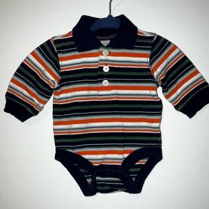 BABY GAP Infant Boys 0-3mo Striped Long Sleeve Polo Onesie Cotton Knit EUC 2004
